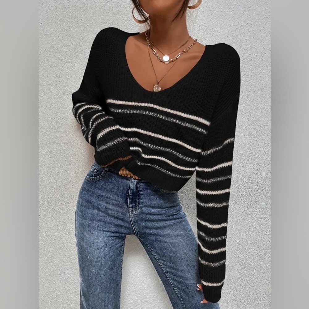 Striped Cropped Knit Sweater